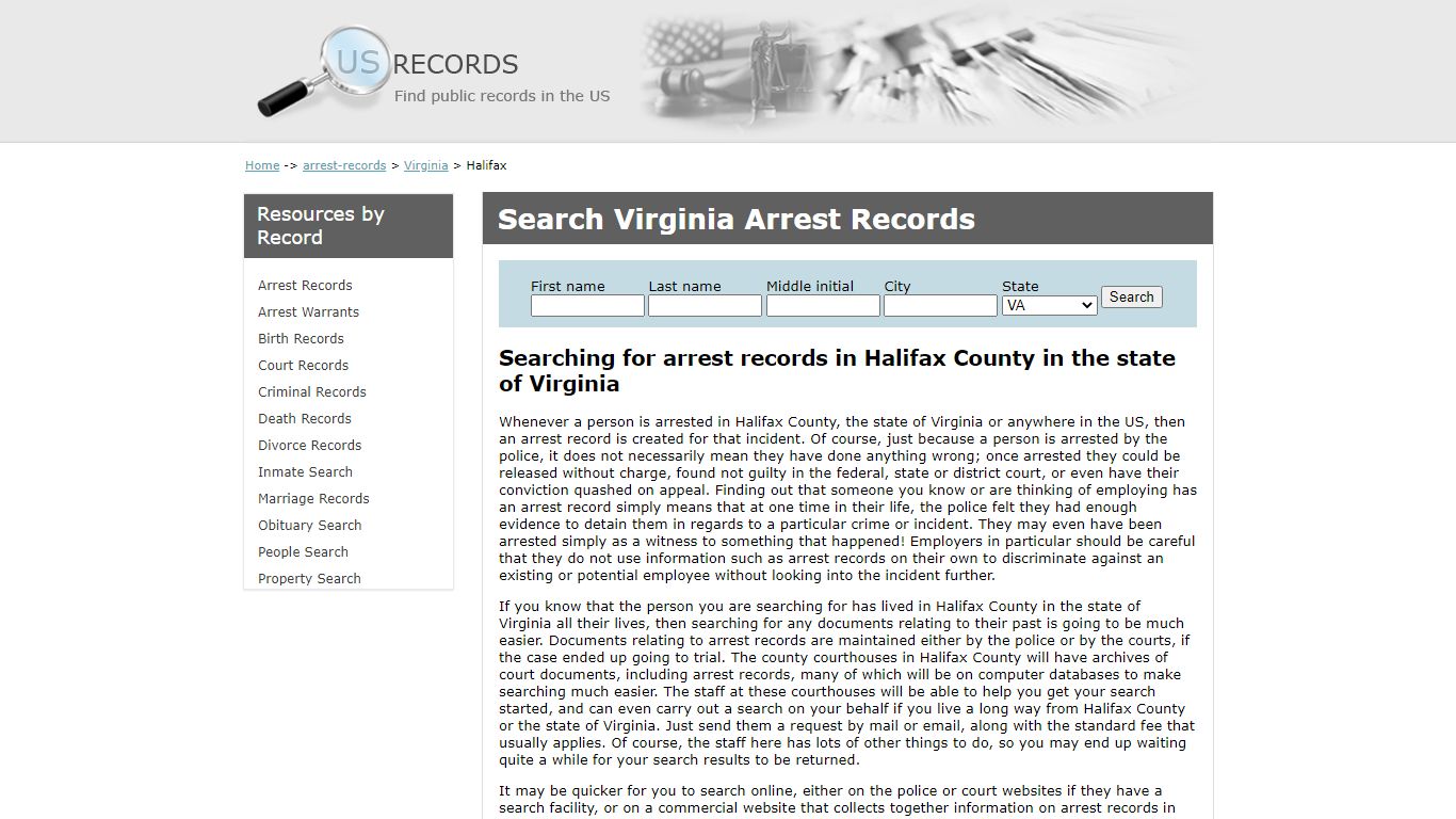 Search Arrest Records Halifax Virginia | US Records