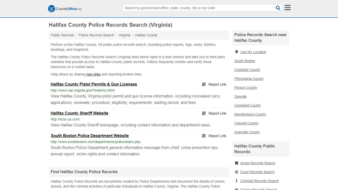 Halifax County Police Records Search (Virginia) - County Office